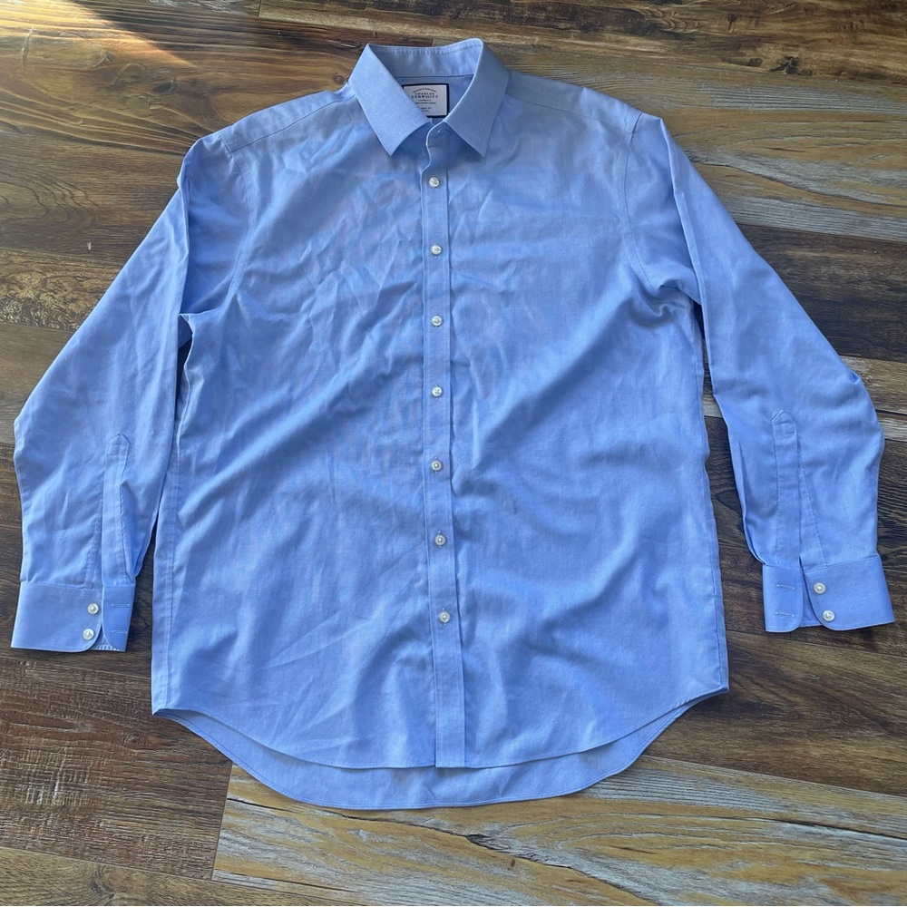 CHARLES TYRWHITT Men's clasic Fit Dress Shirt Size 17/35in 43/89cm Blue Non Iron